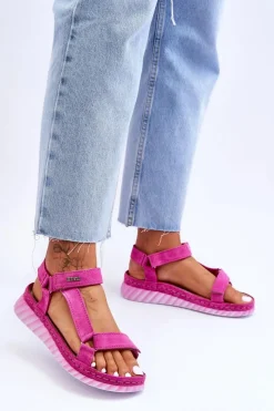 Clearance Big Star Shoes Zamszowe Sandały Na Rzep Big Star LL276012 Różowe