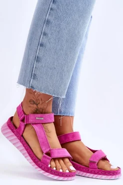 Clearance Big Star Shoes Zamszowe Sandały Na Rzep Big Star LL276012 Różowe