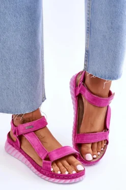 Clearance Big Star Shoes Zamszowe Sandały Na Rzep Big Star LL276012 Różowe