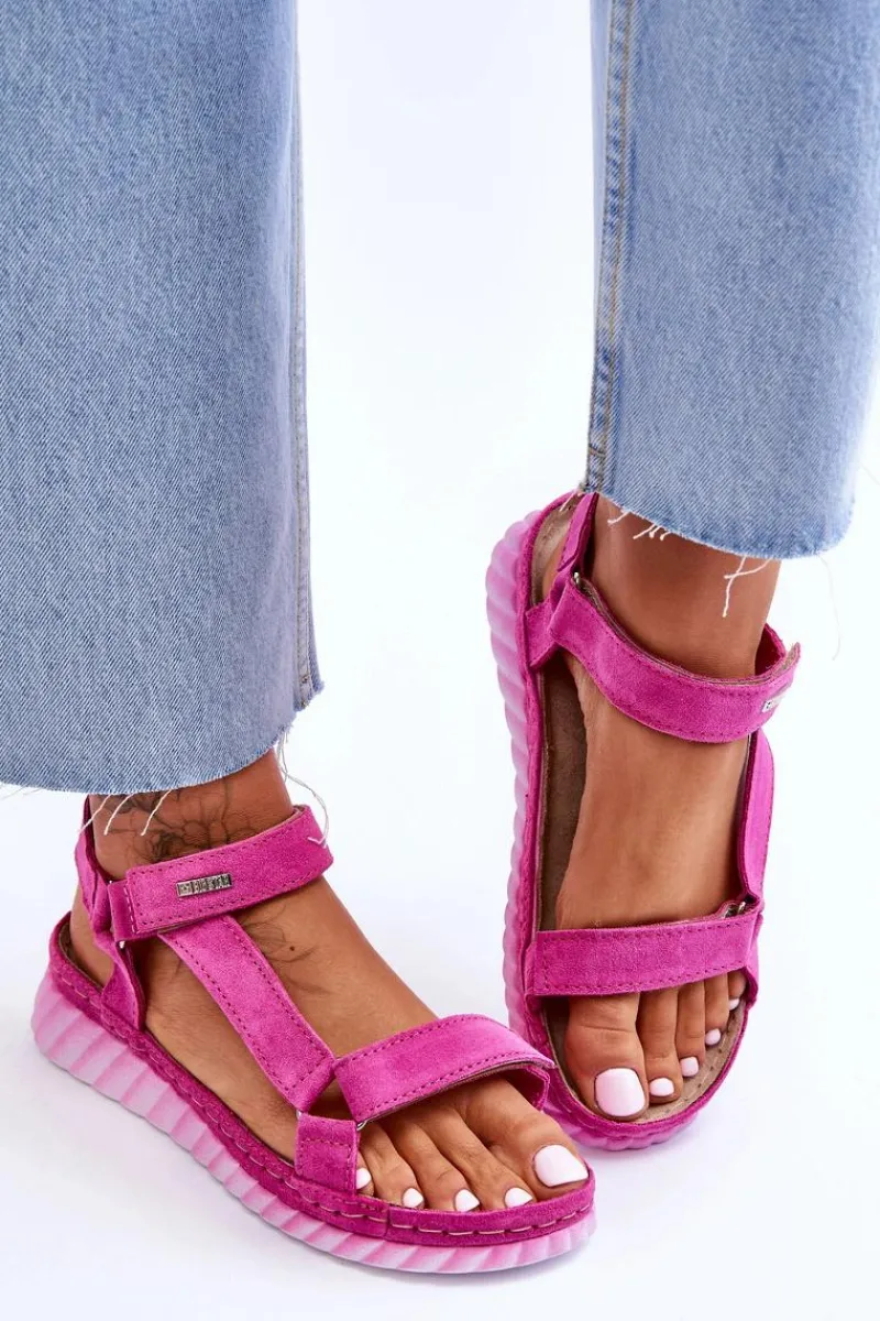 Clearance Big Star Shoes Zamszowe Sandały Na Rzep Big Star LL276012 Różowe