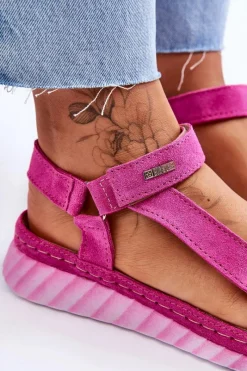 Clearance Big Star Shoes Zamszowe Sandały Na Rzep Big Star LL276012 Różowe