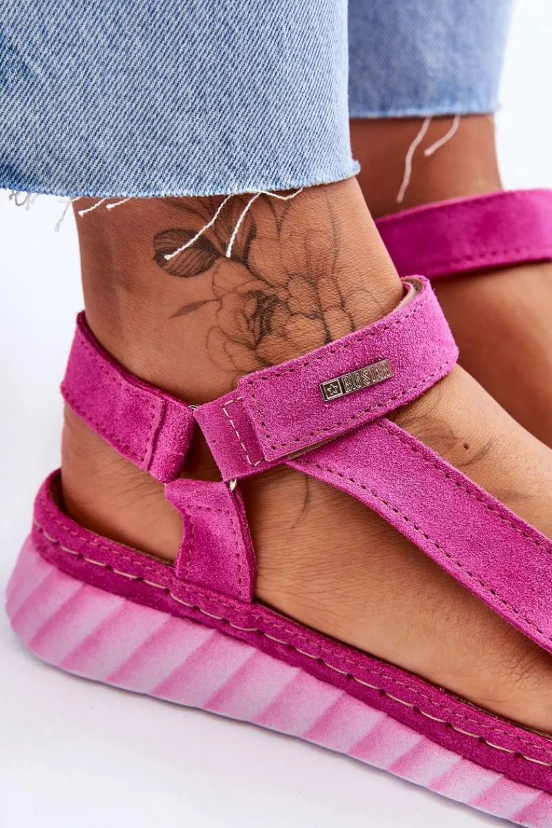 Clearance Big Star Shoes Zamszowe Sandały Na Rzep Big Star LL276012 Różowe