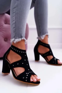 Sale Zamszowe Sandały Na Słupku Lu Boo Czarne Damskie Sandały Na Obcasie