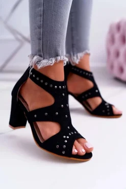 Sale Zamszowe Sandały Na Słupku Lu Boo Czarne Damskie Sandały Na Obcasie