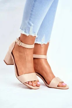 Clearance Zamszowe Sandały Na Słupku Vinceza 20-17058 Beżowe Damskie Sandały Na Obcasie