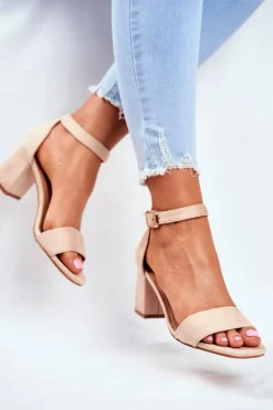 Clearance Zamszowe Sandały Na Słupku Vinceza 20-17058 Beżowe Damskie Sandały Na Obcasie