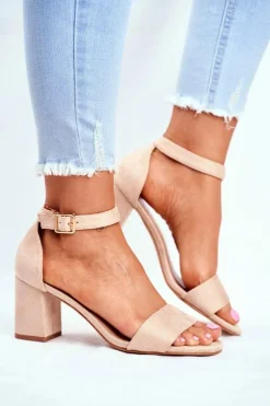 Clearance Zamszowe Sandały Na Słupku Vinceza 20-17058 Beżowe Damskie Sandały Na Obcasie