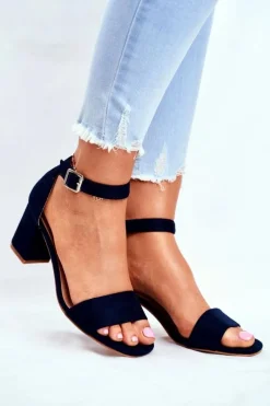 Zamszowe Sandały Na Słupku Vinceza 20-17058 Granatowe Damskie Sandały Na Obcasie