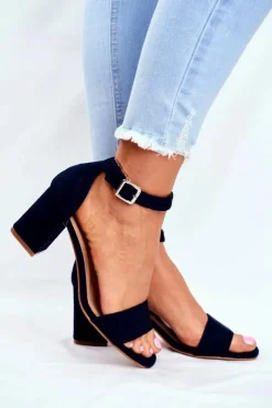 Zamszowe Sandały Na Słupku Vinceza 20-17058 Granatowe Damskie Sandały Na Obcasie