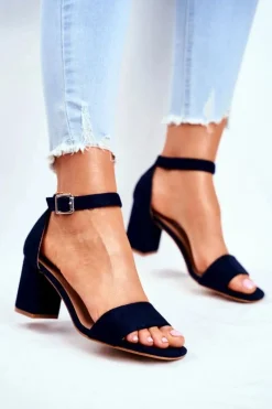 Zamszowe Sandały Na Słupku Vinceza 20-17058 Granatowe Damskie Sandały Na Obcasie