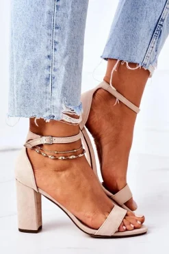 Sandały Na Obcasie>Boto Zamszowe Sandały Na Słupku Beżowe Florence