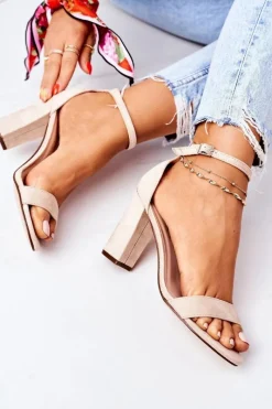 Sandały Na Obcasie>Boto Zamszowe Sandały Na Słupku Beżowe Florence