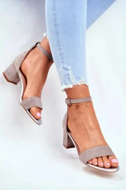 Clearance Buty Sergio Leone Zamszowe Sandały Na Słupku Sergio Leone SK839 Szaro-Srebrne