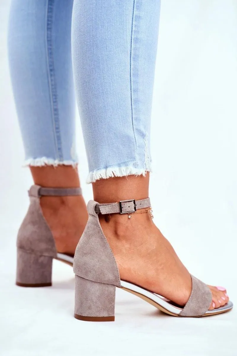 Clearance Buty Sergio Leone Zamszowe Sandały Na Słupku Sergio Leone SK839 Szaro-Srebrne