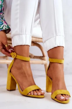 Boto Zamszowe Sandały Na Słupku Żółte Hattie