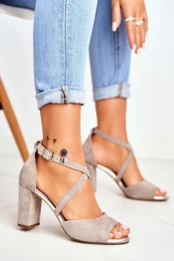 Sandały Na Obcasie>Buty Sergio Leone Zamszowe Sandały Na Słupku Sergio Leone SK865 Szare