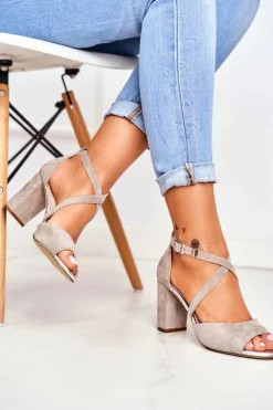 Sandały Na Obcasie>Buty Sergio Leone Zamszowe Sandały Na Słupku Sergio Leone SK865 Szare