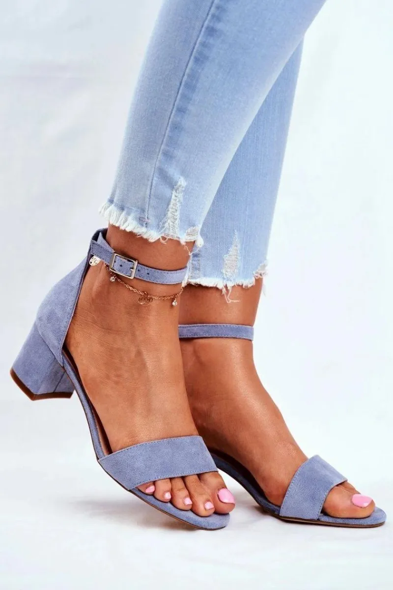 Sandały Na Obcasie>Buty Sergio Leone Zamszowe Sandały Na Słupku Sergio Leone SK839 Jasnoniebieskie