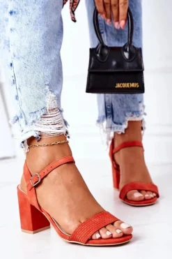 Best Boto Zamszowe Sandały Na Słupku Pomarańczowe Vanessa