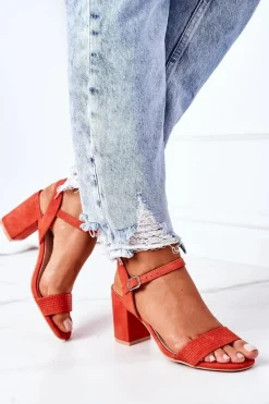 Best Boto Zamszowe Sandały Na Słupku Pomarańczowe Vanessa