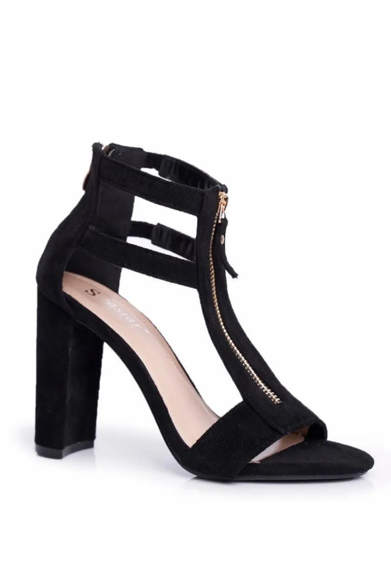 Zamszowe Sandały Na Słupku Czarne Folly Damskie Sandały Na Obcasie