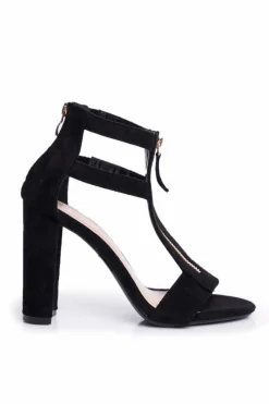 Zamszowe Sandały Na Słupku Czarne Folly Damskie Sandały Na Obcasie