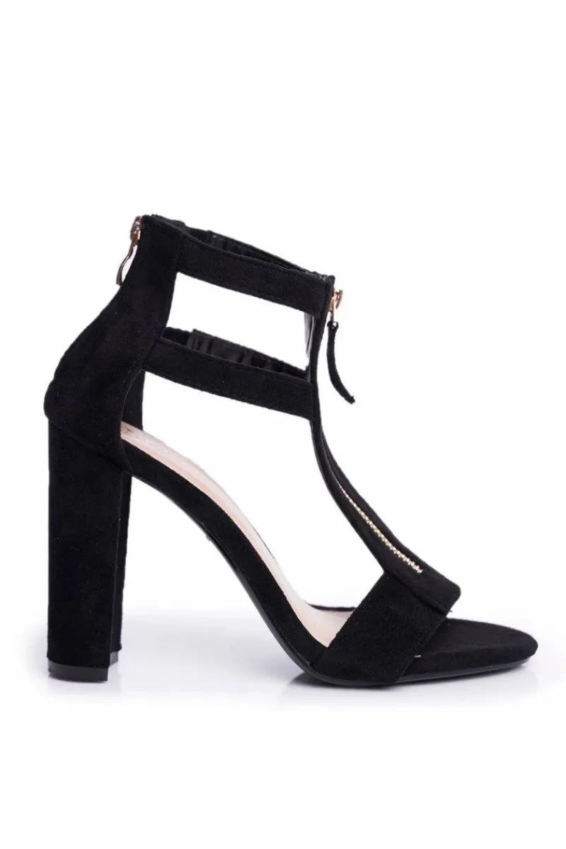 Zamszowe Sandały Na Słupku Czarne Folly Damskie Sandały Na Obcasie