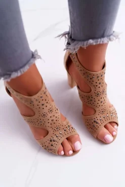 Sandały Na Obcasie>Boto Zamszowe Sandały Na Słupku Lu Boo Beżowe