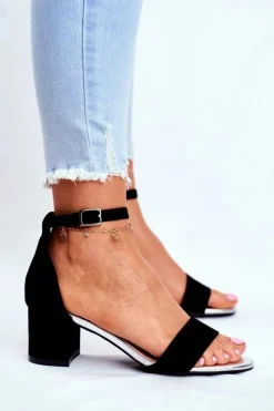 Buty Sergio Leone Zamszowe Sandały Na Słupku Sergio Leone SK839 Czarno-Srebrne