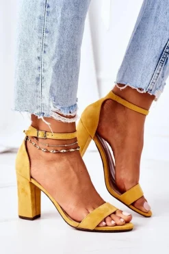 Sandały Na Obcasie>Boto Zamszowe Sandały Na Słupku Żółte Florence