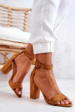 Sandały Na Obcasie>Boto Zamszowe Sandały Na Słupku Camel Hattie