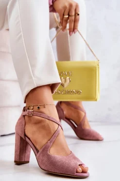 Online Zamszowe Sandały Na Słupku Różowe Lorita Damskie Sandały Na Obcasie