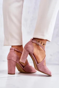Online Zamszowe Sandały Na Słupku Różowe Lorita Damskie Sandały Na Obcasie