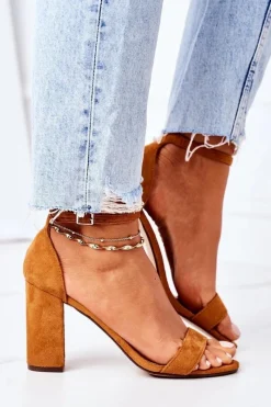 Boto Zamszowe Sandały Na Słupku Camel Florence