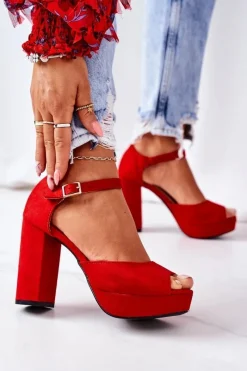 Sandały Na Obcasie>Boto Zamszowe Sandały Na Słupku Czerwone Silvia