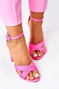 Sandały Na Obcasie>Boto Zamszowe Sandały Na Słupku Neonowa Fuksja Destino