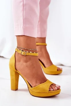 Sandały Na Obcasie>Boto Zamszowe Sandały Na Słupku Żółte Sarah