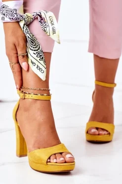 Sandały Na Obcasie>Boto Zamszowe Sandały Na Słupku Żółte Sarah