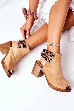 Sandały Na Obcasie>Boto Zamszowe Sandały Na Słupku Lu Boo Camel Leopard