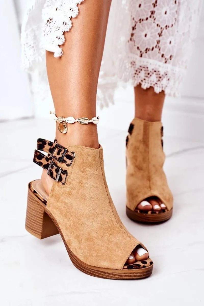 Sandały Na Obcasie>Boto Zamszowe Sandały Na Słupku Lu Boo Camel Leopard