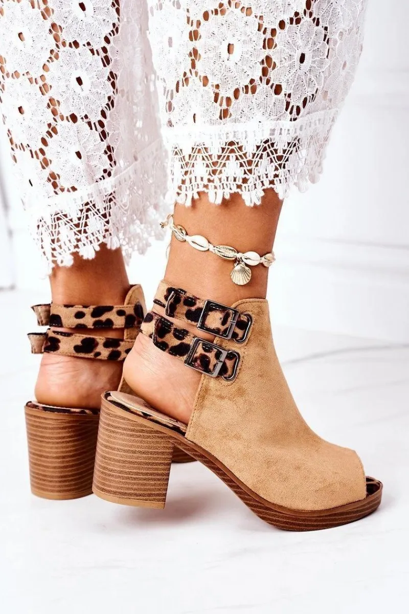 Sandały Na Obcasie>Boto Zamszowe Sandały Na Słupku Lu Boo Camel Leopard