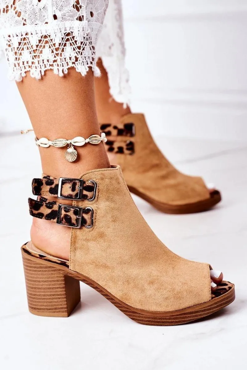 Sandały Na Obcasie>Boto Zamszowe Sandały Na Słupku Lu Boo Camel Leopard