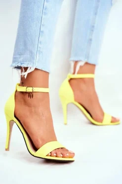 Best Zamszowe Sandały Na Szpilce Żółte Liberty Damskie Sandały Na Obcasie