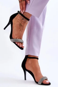 Sandały Na Obcasie>Boto Zamszowe Sandały Na Szpilce Z Dżetami Czarne Moments