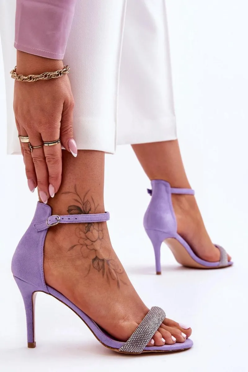 Sandały Na Obcasie>Boto Zamszowe Sandały Na Szpilce Z Dżetami Fioletowe Moments Fioletowy