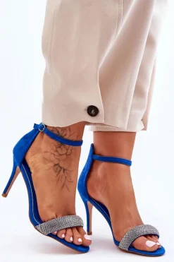 New Boto Zamszowe Sandały Na Szpilce Z Dżetami e Moments Niebieski