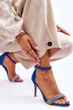 New Boto Zamszowe Sandały Na Szpilce Z Dżetami e Moments Niebieski