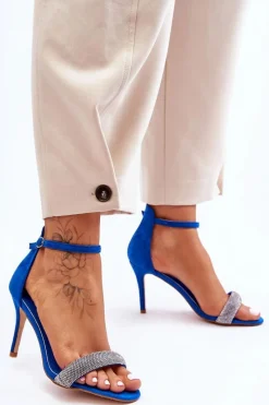 New Boto Zamszowe Sandały Na Szpilce Z Dżetami e Moments Niebieski