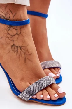 New Boto Zamszowe Sandały Na Szpilce Z Dżetami e Moments Niebieski