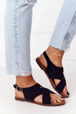 Sandały Płaskie>Buty Sergio Leone Zamszowe Sandały Sergio Leone SK060 Czarne